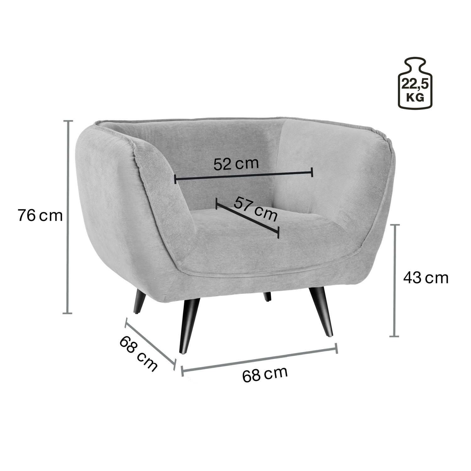 Lounge armchair Kelso corduroy, brown legs - Image 6