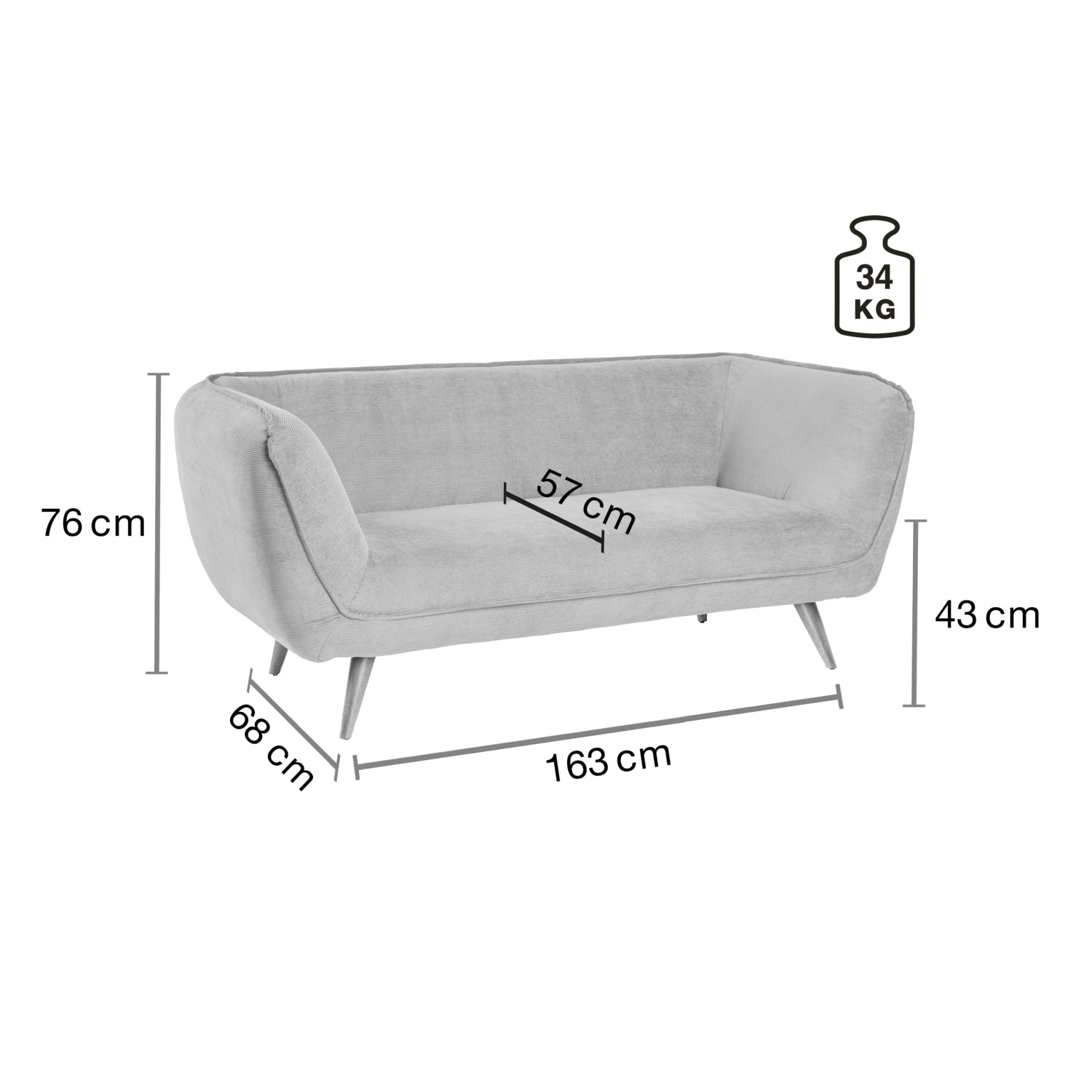 Sofa Kelso corduroy, 2-seater, black legs - Image 6