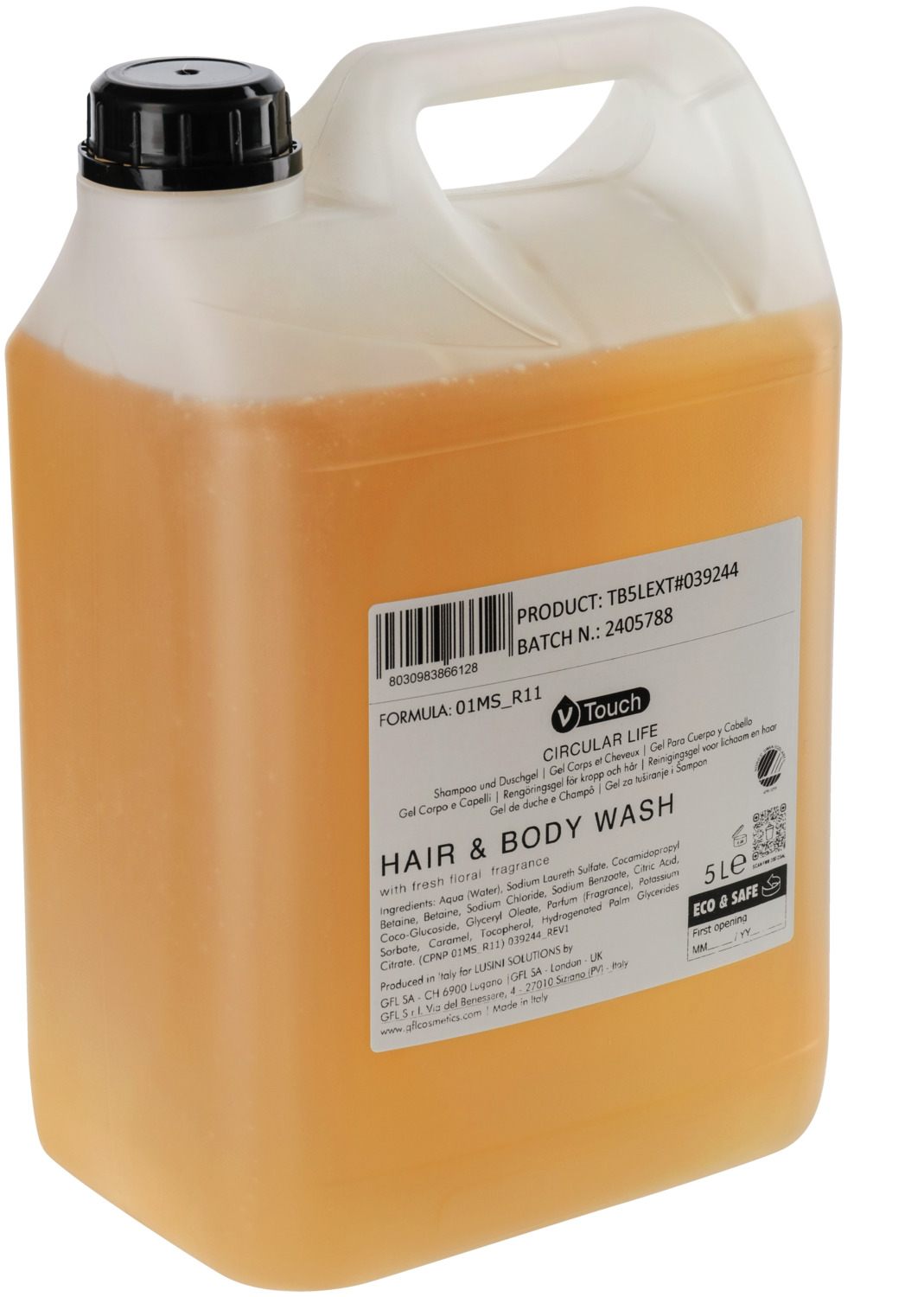 Hotel shampoo and shower gel Circular Life in canister